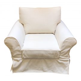 NEW Pottery Barn Comfort Roll Arm Slipcovered Swivel Armchair. Original Price: $1,150