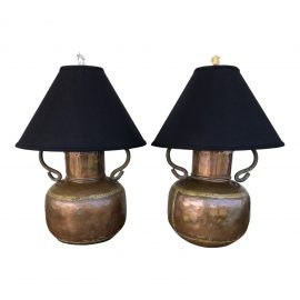 Vintage Pair of Asian Copper + Brass Table Lamps