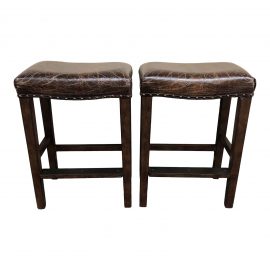 Pair of Manchester Leather Counter Stools by Pottery Barn