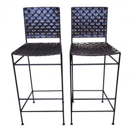 Mid-20th Century Iron + Leather Barstools- a Pair
