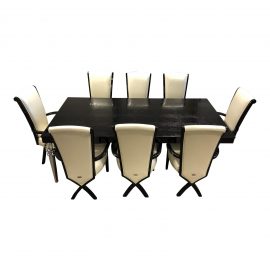 Vig Furniture A&X Casa Italia Collection Baccarat Transitional Black Crocodile Dining Table + Eight Chairs Set. Original Price: $8,090