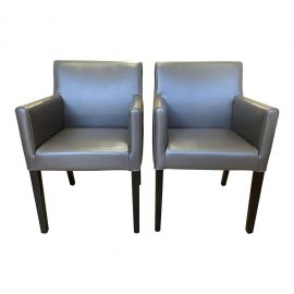 Crate & Barrel Smoke Leather Lowe Arm Chairs. Original Price: $583