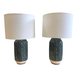 CB2 Tome Blue Green Table Lamps with Shades - a Pair