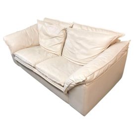 Retro Ivory Leather Loveseat From Leather Center. Original Price: $3,000