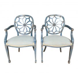 Mid-20th Century George Hepplewhite Spider Web Back Armchairs - a Pair