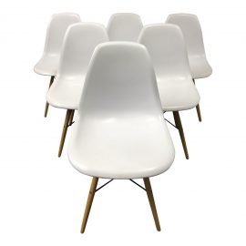 Eames Style White Molded Eiffel Chairs - Set of Six