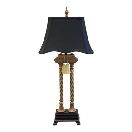 Miller /Dolezal Gold Brushed Italian Two Tassel Pedestal Table Lamp With Black Shade