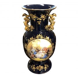 Vintage Limoges French Cobalt + Gold Vase