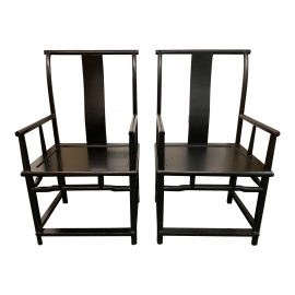 Black Asian Style Arm Chairs, a Pair. Original Price: $2,000