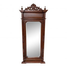 Traditional Style Dark Wood Finish Beveled Glass Floor Mirror