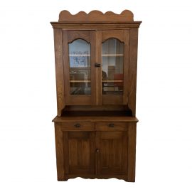 Vintage Two Piece Wood And Glass Hutch