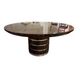 Giorgio Luna Collection Ebony Makassa + Zebra Veneer Round Table. Original Price: $15,980