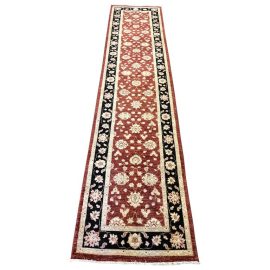 Traditional Red + Tan + Black Wool Runner - 2′6″ × 11′11″