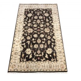 Traditional Handknotted Wool Area Rug in Brown + Ivory - 2′10″ × 5′4″