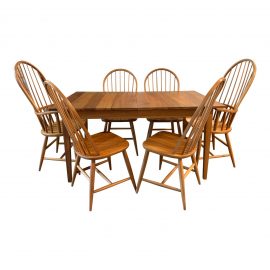 Crate & Barrel Asher Benjamin Cherry Table + Six Chairs Set