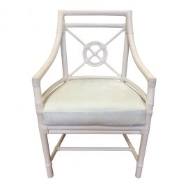 McGuire White Target Back Rattan Chair + Horse Hide Cushion