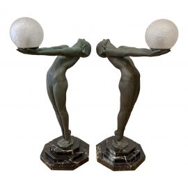 Max Le Verrier Signed French Art Deco Table Lamps - a Pair