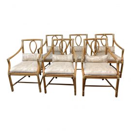 McGuire Leona Dining Chairs + Fortuny Style Cushions - Set of Six