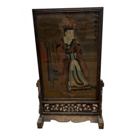 Early 20th-Century Chinese Reverse Painting Glass + Stand