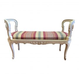 French Provincial Wood + Stripe Upholstery Bench