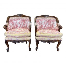 Key City Cutom Bergere Chairs + Toile Fabric - a Pair