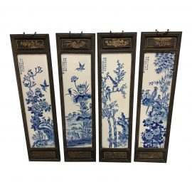 Chinoiserie Hand Painted Ceramic Seasonal Wall Hangings - Set of 4