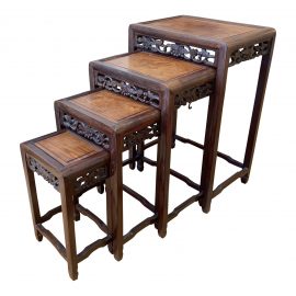 Antique Rosewood Hand Carved Asian Nesting Tables, Set of Four