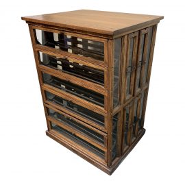 Early-20th Century Oak + Glass Ribbon Cabinet Wine Storage