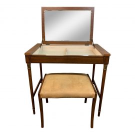 Mid-20th Century Tomlinson Vanity + Mirror & Upholstered Stool
