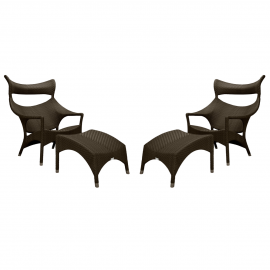 Janice Et Cie Amari High Back Lounge Chairs + Ottomans - a Pair