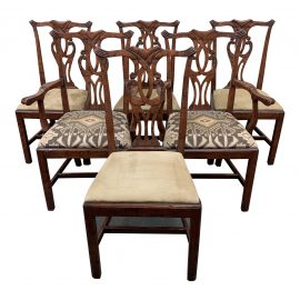 Chippendale Style Walnut Finished Chairs - Set of Six. Original Price: $4,100