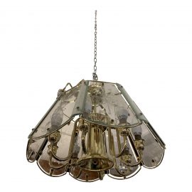 Late-20th Century Brass + Glass Chandelier