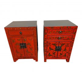 Asian Red Butterfly Cabinets - a Pair