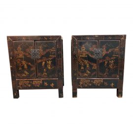Antique Chinese Hand Painted Elm Cabinets - a Pair