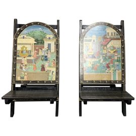 Hand Painted Village Scene Folding Chairs - a Pair