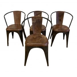 Rustic Industrial Tolix Style + Leather Stackable Chair -Set for 4