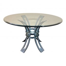 Copper Pedestal Base + Glass Top Dining Table
