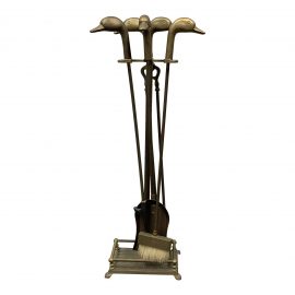 Mid-20th Century Brass Duck Head Fireplace Tool Set