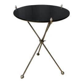 Global Views Black Marble Top Metal Tripod Base Side Table19.5