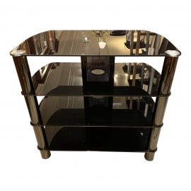 Modern Style Three Tiered Metal + Glass Media Stand