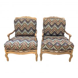 Custom Washed Finished + Kravet Bergere Armchairs - a Pair