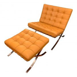 Knoll Studio Volo Tan Leather Barcelona Chair and Ottoman. Original Price: $9,176