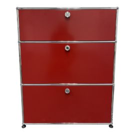 USM Fritz Haller Red Three Drawer Cabinet. Original Price: $2,521