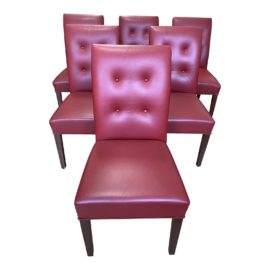 Ethan Allen Red Vinyl + Tufted Mid-Back Side Chair - Set of 6