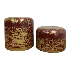 Maitland-Smith Hand Painted Red Lacquer Boxes - a Pair. Original Price: $580