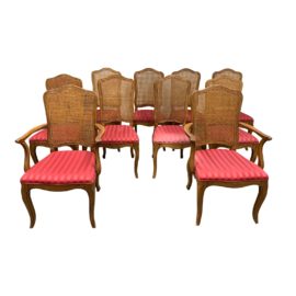 Ethan Allen Caned Back Upholstered Chairs -Set of 10