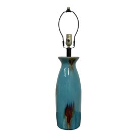 Mid-20th Century Style Turquoise + Rust Glazed Table Lamp