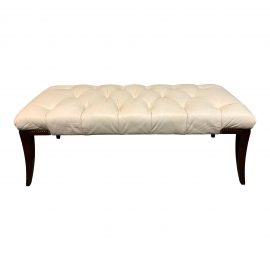 Baker Furniture Tufted Ivory Leather Bench