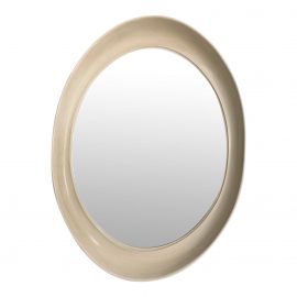 Custom Elipse Shaped Ivory Lacquered Wall Mirror