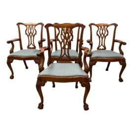 Early 20th Century Mary J Rafferty Young Antiques Chippendale Arm Chairs- Set of Four